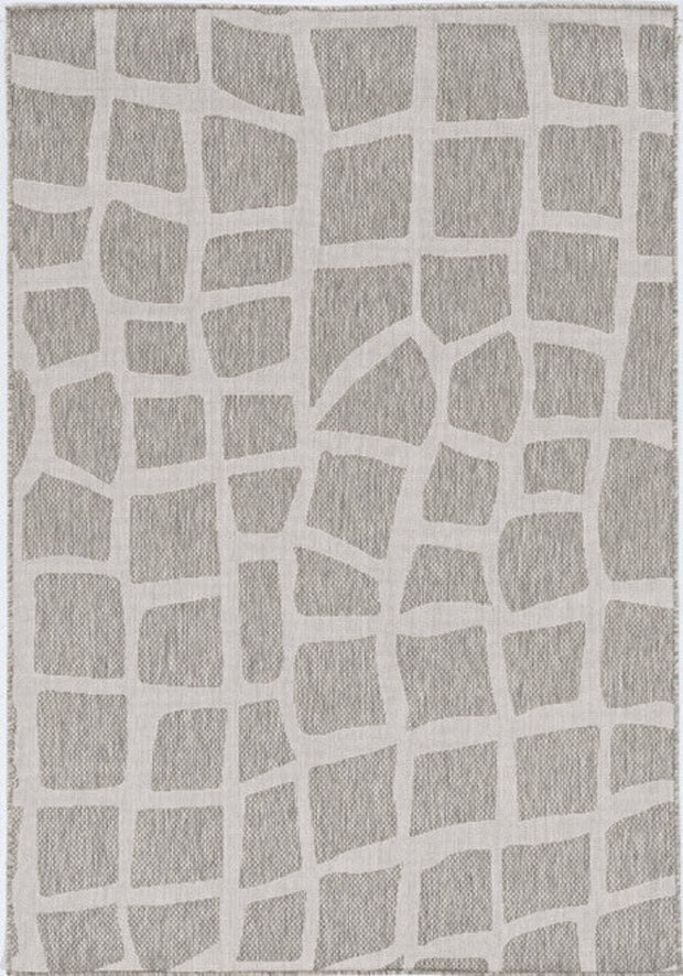 5'X7' Ivory Grey Machine Woven Uv Treated Abstract Outdoor Area Rug - Home Décor & Things Are Us