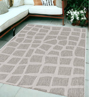 5'X7' Ivory Grey Machine Woven Uv Treated Abstract Outdoor Area Rug - Home Décor & Things Are Us