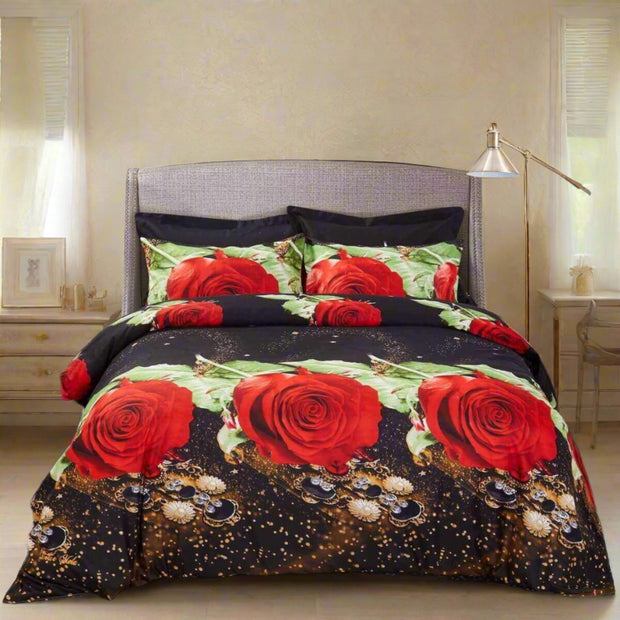 6 Piece Duvet Cover Set, Luxury Bedding - Night Rose (King & Queen Size) - Home Décor & Things Are Us