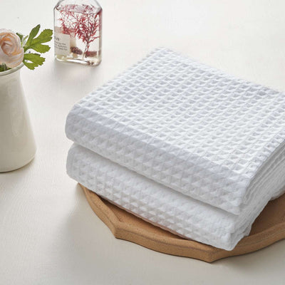 Waffle Bath Towels - White Color- Set of 2 - Home Decor & Things Are Us