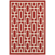 7' X 10' Red And Ivory Geometric Stain Resistant Outdoor Area Rug - Home Décor & Things Are Us