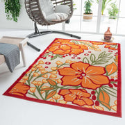 8' X 10' Orange And Ivory Floral Stain Resistant Outdoor Area Rug - Home Décor & Things Are Us