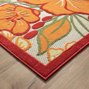 8' X 10' Orange And Ivory Floral Stain Resistant Outdoor Area Rug - Home Décor & Things Are Us