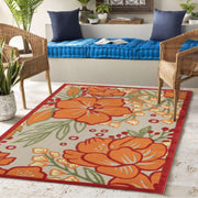 8' X 10' Orange And Ivory Floral Stain Resistant Outdoor Area Rug - Home Décor & Things Are Us