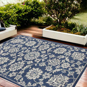 8' X 11' Denim Blue Floral Outdoor Area Rug - Home Décor & Things Are Us