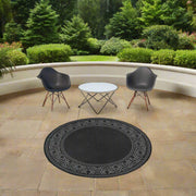 8' X 8' Black And Ivory Round Stain Resistant Outdoor Area Rug - Home Décor & Things Are Us