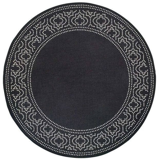 8' X 8' Black And Ivory Round Stain Resistant Outdoor Area Rug - Home Décor & Things Are Us