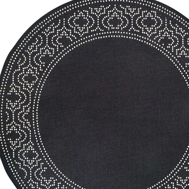 8' X 8' Black And Ivory Round Stain Resistant Outdoor Area Rug - Home Décor & Things Are Us