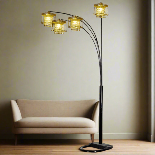 84" Tall Floor Lamp w/ Black finish and 4 Arch Arms, Crystal Chandelier Design - Home Décor & Things Are Us