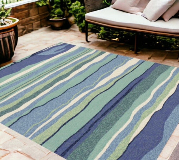 8'X10' Ocean Blue Hand Woven Uv Treated Ocean Waves Outdoor Area Rug - Home Décor & Things Are Us