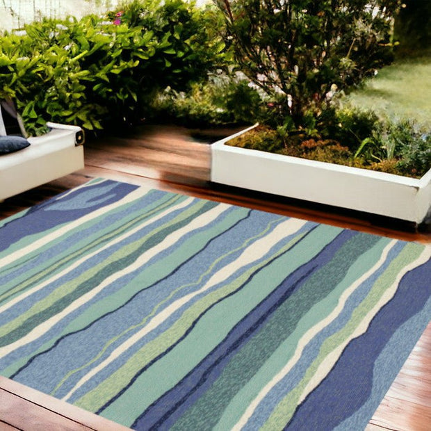 8'X10' Ocean Blue Hand Woven Uv Treated Ocean Waves Outdoor Area Rug - Home Décor & Things Are Us