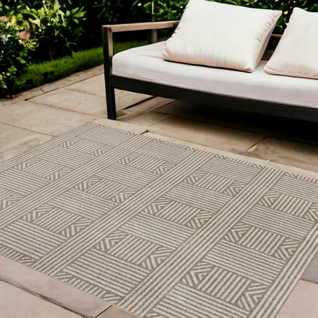 8'X11' Beige Machine Woven Uv Treated Abstract Lines Outdoor Area Rug - Home Décor & Things Are Us