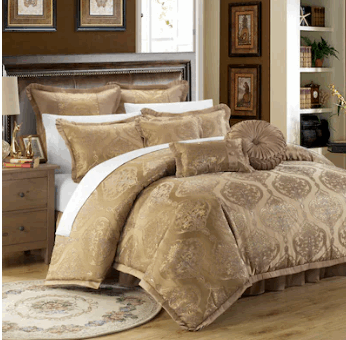 9 Piece Bonito Motif Comforter Set, Gold - King - Home Décor & Things Are Us