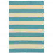 9' X 13' Blue And Ivory Geometric Stain Resistant Outdoor Area Rug - Home Décor & Things Are Us