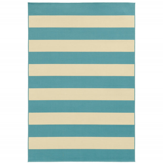 9' X 13' Blue And Ivory Geometric Stain Resistant Outdoor Area Rug - Home Décor & Things Are Us