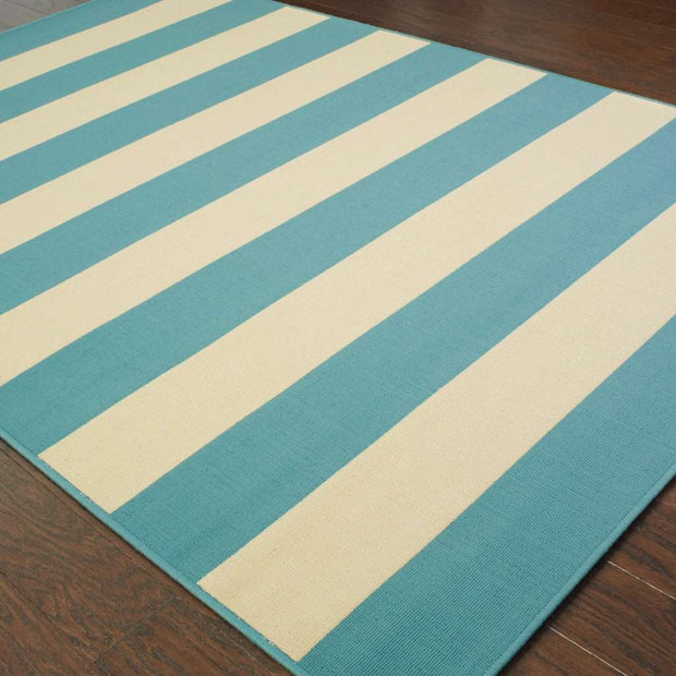 9' X 13' Blue And Ivory Geometric Stain Resistant Outdoor Area Rug - Home Décor & Things Are Us