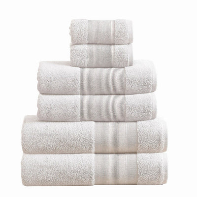 6 Piece Cotton Towel Set, Softly Textured Design, Crisp White