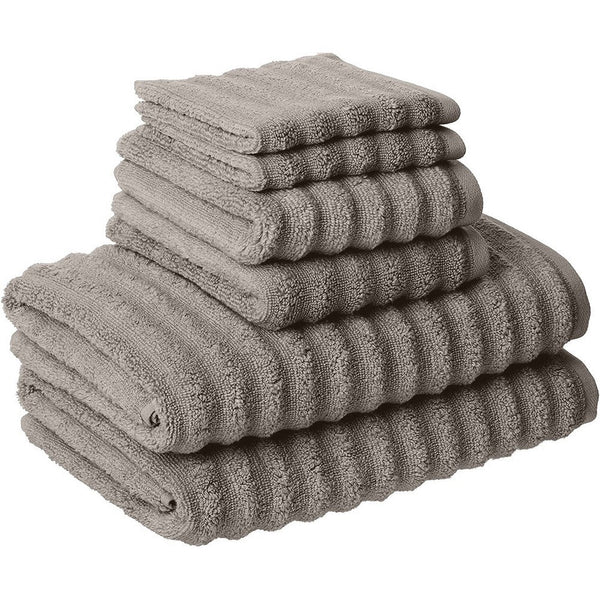 6 Piece Soft Egyptian Cotton Towel Set, Classic Textured Design, Grey