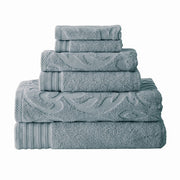6 Piece Soft Egyptian Cotton Towel Set, Medallion Pattern, Blue Gray - Home Décor & Things Are Us