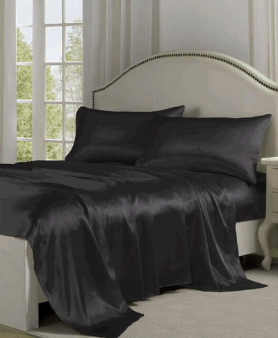 Bella & Whistles Satin Charmeuse Sheet Set Black - Queen - Home Decor & Things Are Us