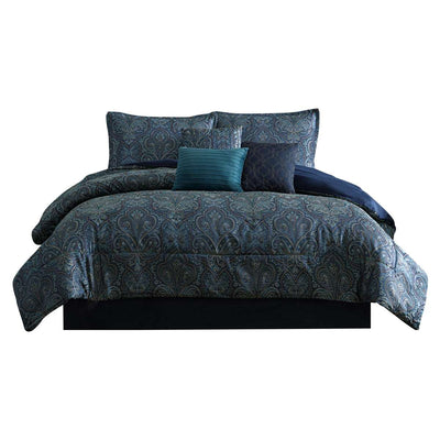 Comforter Set with Jacquard Pattern, Teal Blue - King Size - 7 Piece - Home Decor & Things Are Us