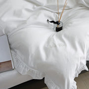 Ruffle Edge Bedding -- Snow White: 6 Pieces Luxury King Size Duvet Cover Set 100% Cotton - Home Decor & Things Are Us