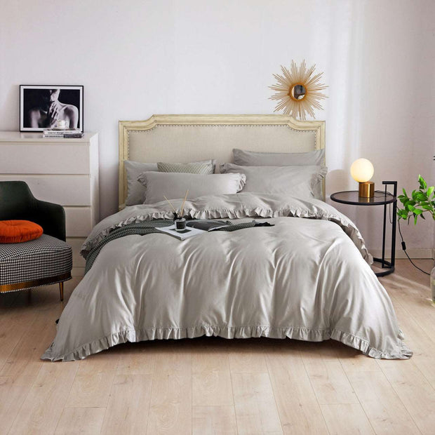 6 Pieces Luxury Ruffle Edge King Size Duvet Cover Set  - Home Decor & Things Are Us