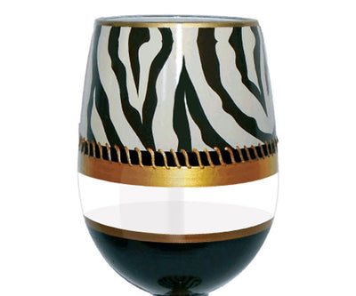 Deco Zebra Bottoms Up Stemless Wine Glass - Home Decor & Things Are Us