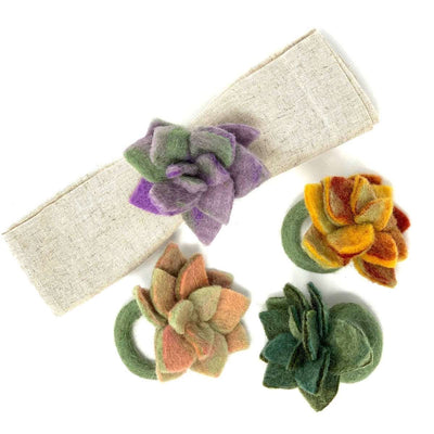 Hand-Felted Succulent Napkin Rings Assorted Color - Set of 4 - Home Decor & Things Are Us