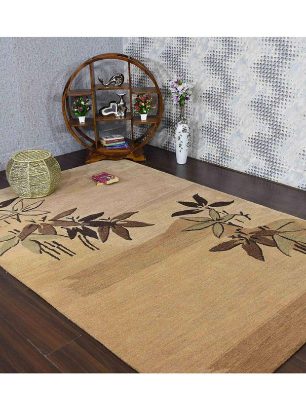 Floral Hand Tufted Wool Rectangle Area Rug, Light Brown - Home Décor & Things Are Us