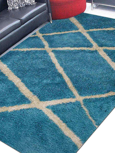 10 x 14 ft. Hand Tufted Shag Polyester Geometric Rectangle Area Rug, Turquoise - Home Décor & Things Are Us