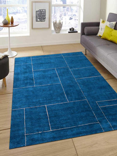 8 x 10 ft. Hand Knotted Gabbeh Silk Geometric Rectangle Area Rug, Blue & Beige