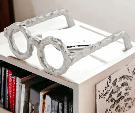 Hammered Silver Metal Eyeglasses Sculpture - Home Decor & Things Are Us