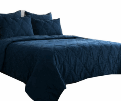 Hand Quilted Flax Linen Quilt, King, Midnight Blue