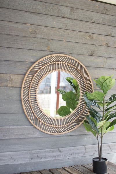 Round 32" Natural Bamboo Lattice Wall Accent Mirror