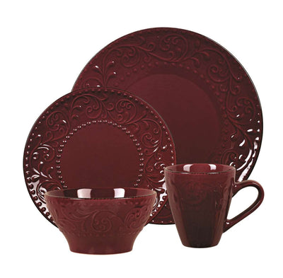16 Piece Stoneware Scroll Dinnerware Set Merlot - Home Décor & Things Are Us