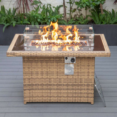 Mace Wicker Patio Modern Propane Fire Pit Table Light Brown - Home Décor & Things Are Us