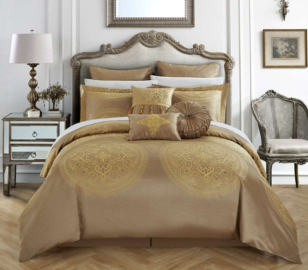 Lana Gold Queen 13 Piece Comforter Set - Gold - Queen - Home Decor & Things Are Us