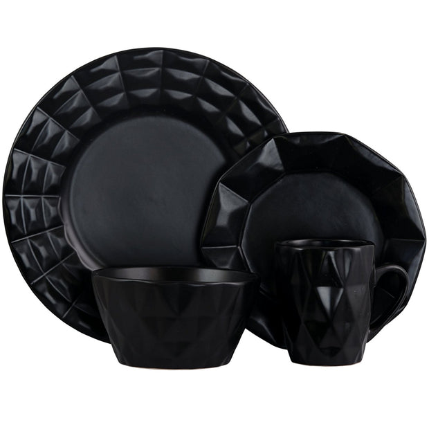 Retro Chic 16-Piece Glazed Dinnerware Set in Black - Home Décor & Things Are Us