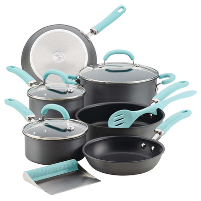 Rachael Ray Hard-Anodized Aluminum Nonstick Cookware Set, 11 Piece - Light Blue Handles - Home Décor & Things Are Us