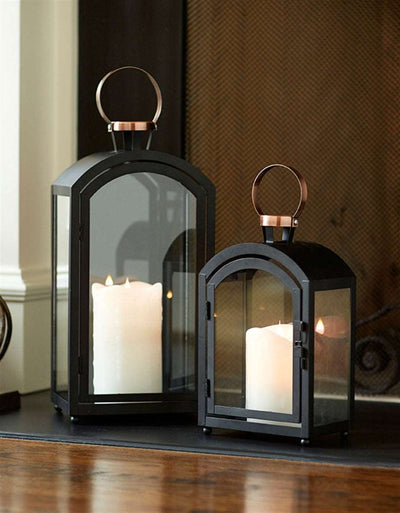 Metal & Glass Lantern, Black & Copper - Set of 2 - Home Decor & Things Are Us