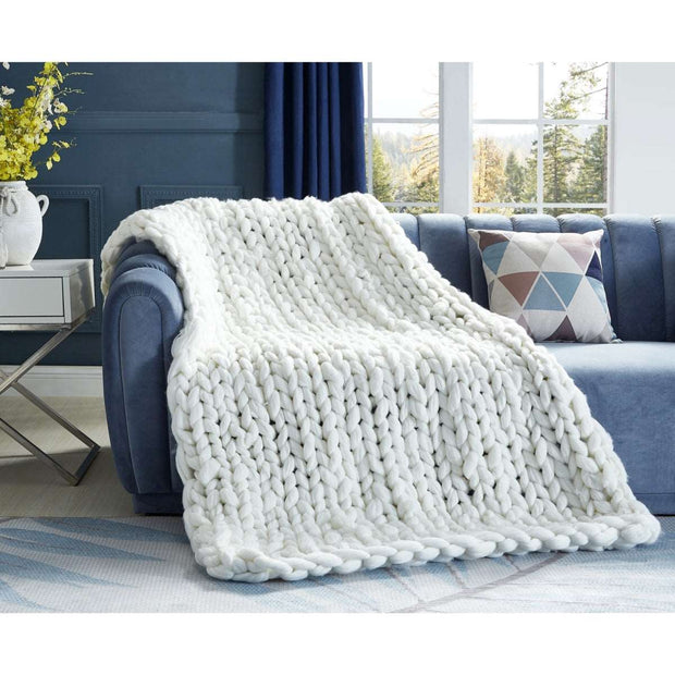 Beliz Chunky Knit Throw Blanket, Cream White - Home Décor & Things Are Us