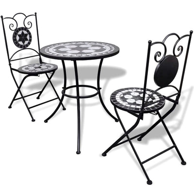 Mosaic Outdoor Bistro Table, Black & White - 2 Chairs