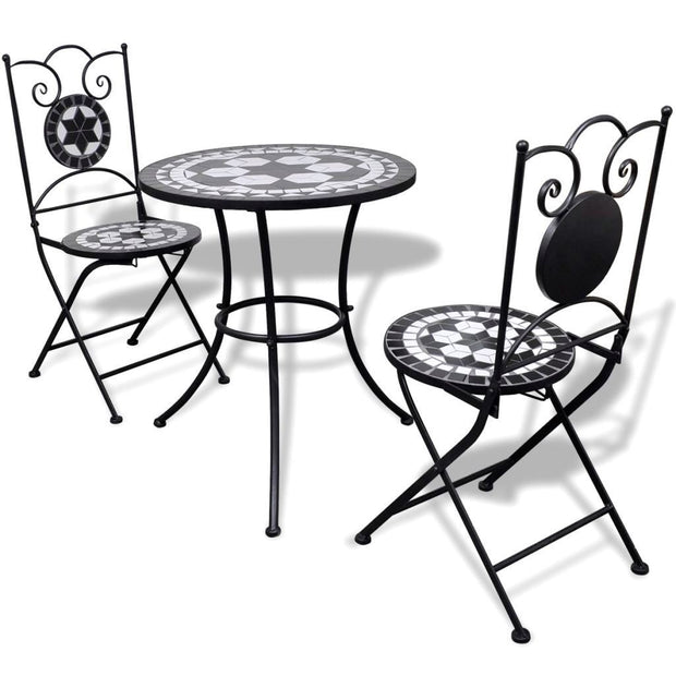 Mosaic Outdoor Bistro Table, Black & White - 2 Chairs