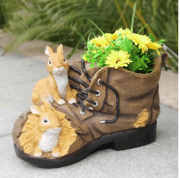Two Rabbits Nested in Shoe Sculpture with Flower Pot - Home Décor & Things Are Us