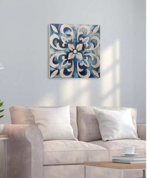 Cobalt Tile II Fine Giclee Printed Directly on Hand Finished Ash Wood Wall Art - Home Décor & Things Are Us