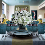 16 Piece Lavish Dinnerware Set with Complete Set - Blue Set of 4
