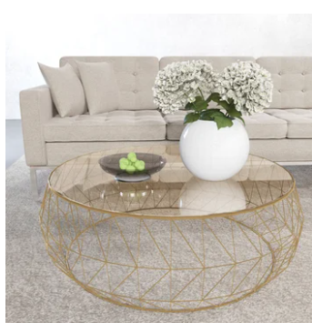Malibu Modern Round Glass Top Coffee Table with Metal Base Gold - Home Decor & Things Are Us