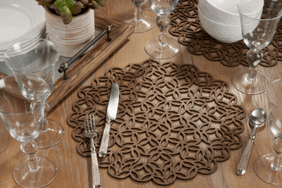 Round Placemats with Brown Laser Cut Design - Set of 4 - Home Decor & Things Are Us
