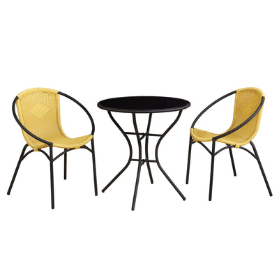 Parven All-Weather Outdoor Bistro Set with 2 Papasan Chairs & Table, Lemon & Black - Home Decor & Things Are Us